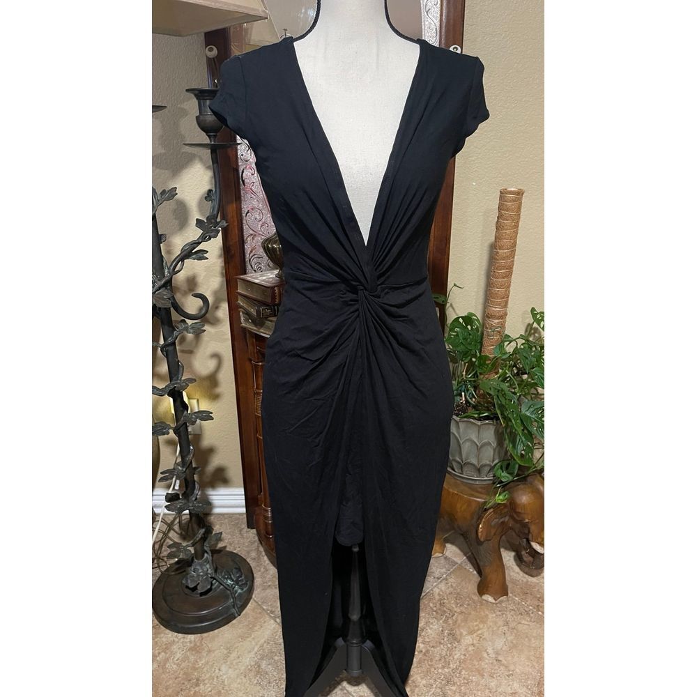 Jodi Kristopher Black deep V neck Front Twist Knot Midi Dress‎ size small